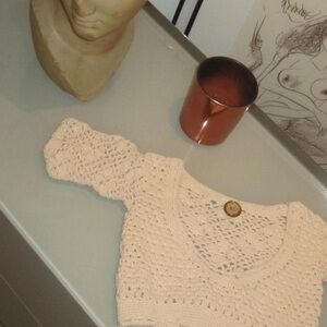 Crochet Knit V-Neck Top in Cream AKOIA SWIM Knit Top handmade in Bali